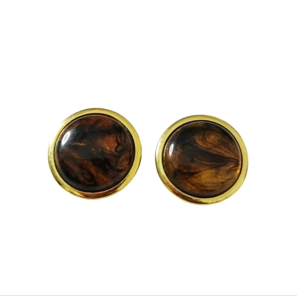 Vintage Clip Earrings LCI Liz Claiborne Deep Brown Amber w/Gold Tone Back Granny